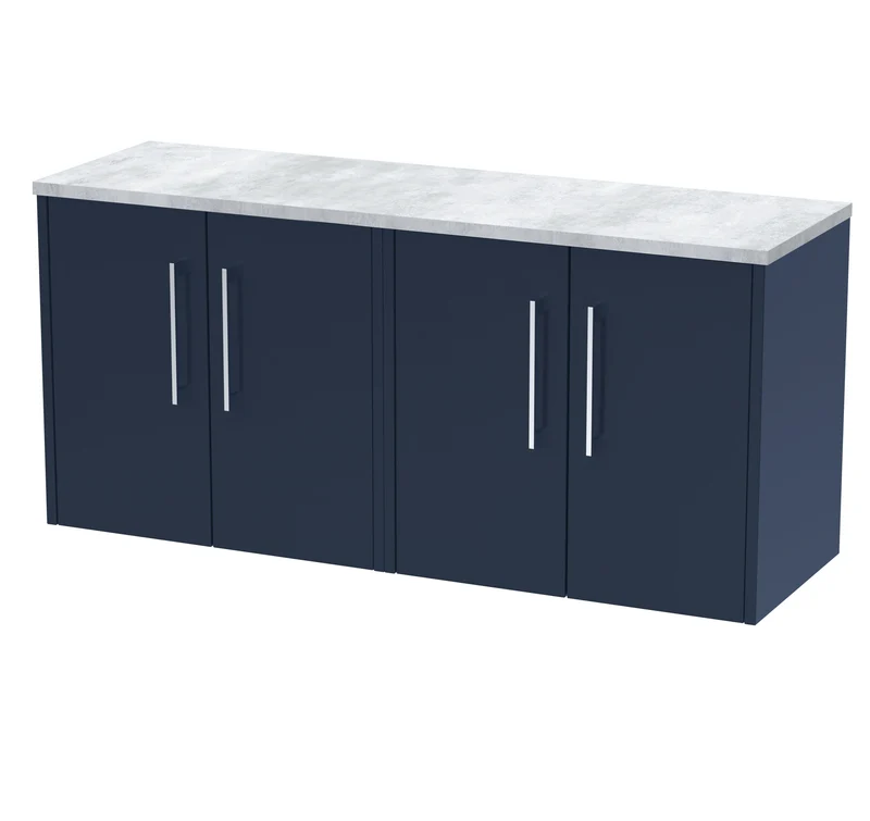Juno 1200mm Wall Hung 4 Door Vanity Unit & Bellato Grey Laminate Worktop - Midnight Blue Matt
