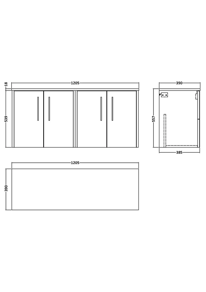 Juno 1200mm Wall Hung 4 Door Vanity Unit & Worktop - Midnight Blue Matt
