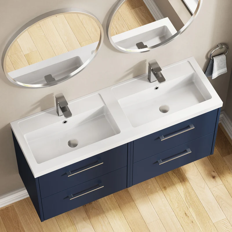 Juno 1200mm Wall Hung 4 Drawer Vanity Unit & Double Polymarble Basin - Midnight Blue Matt