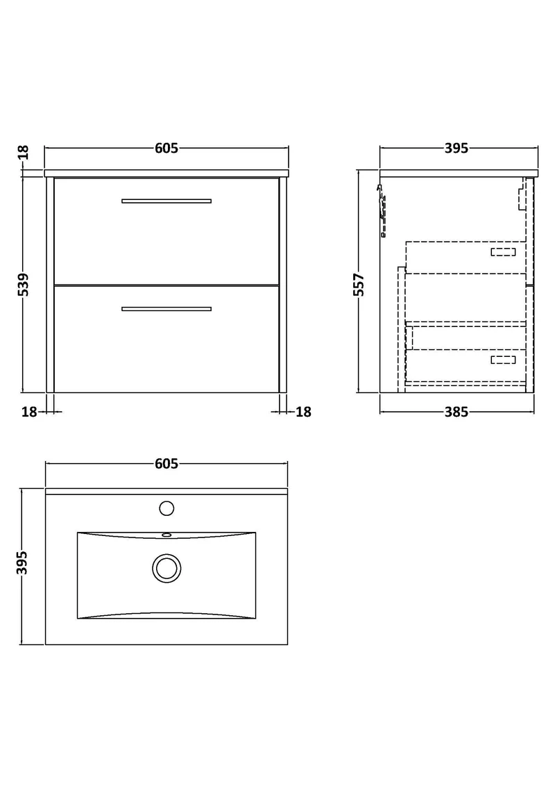 Juno 600mm Wall Hung 2 Drawer Vanity Unit & Minimalist Ceramic Basin - Midnight Blue Matt