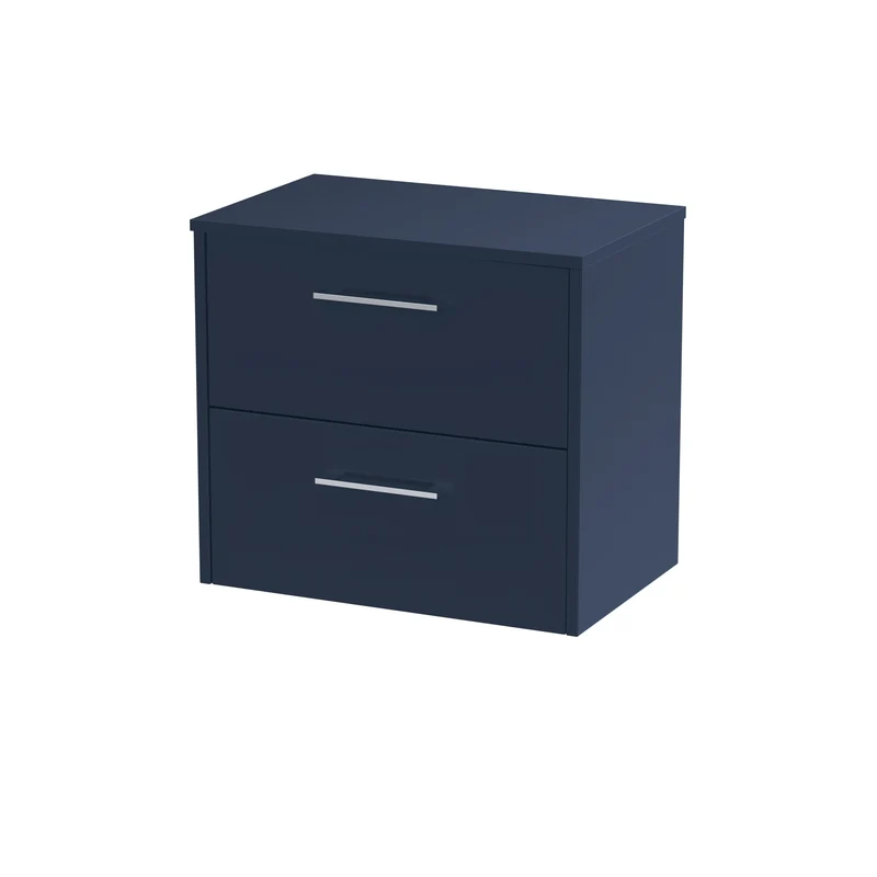 Juno 600mm Wall Hung 2 Drawer Vanity Unit & Worktop - Midnight Blue Matt