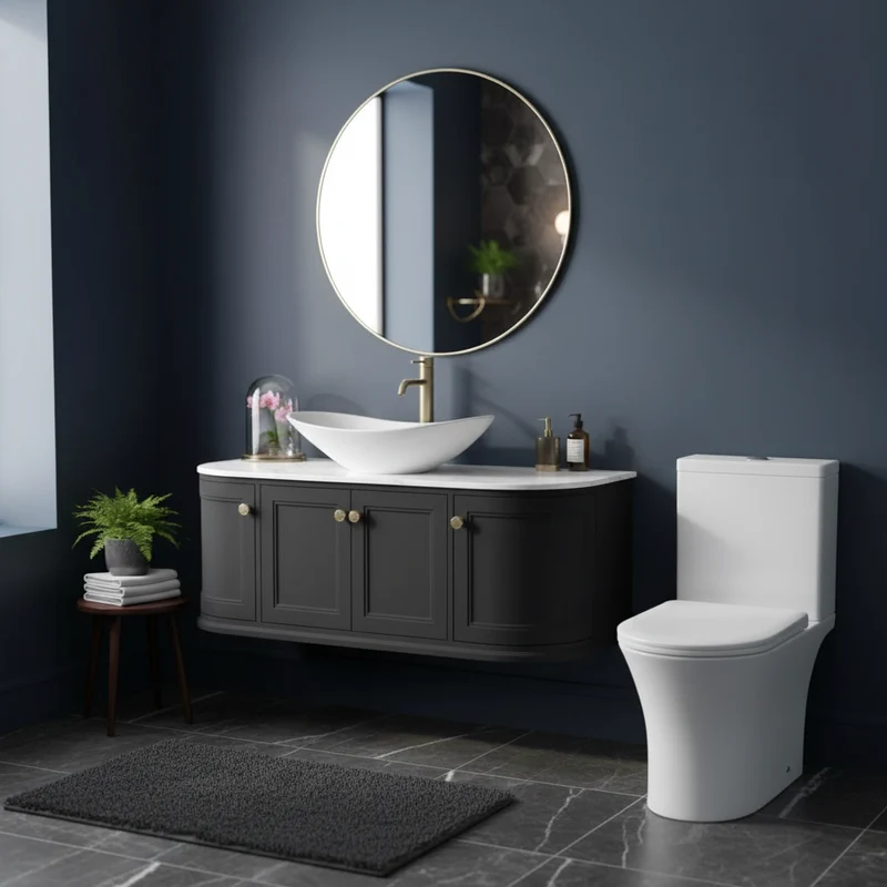 Kingsbury 1200mm Vanity Unit Anthracite, Bowl, Toilet, Mirror and Brassware Bundle