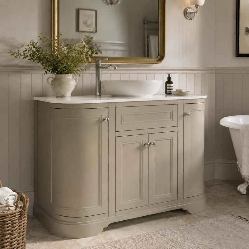 Kingsbury Classic Curve 1200mm Vanity Unit - Sand with Marble Worktop - No Tap Holes
