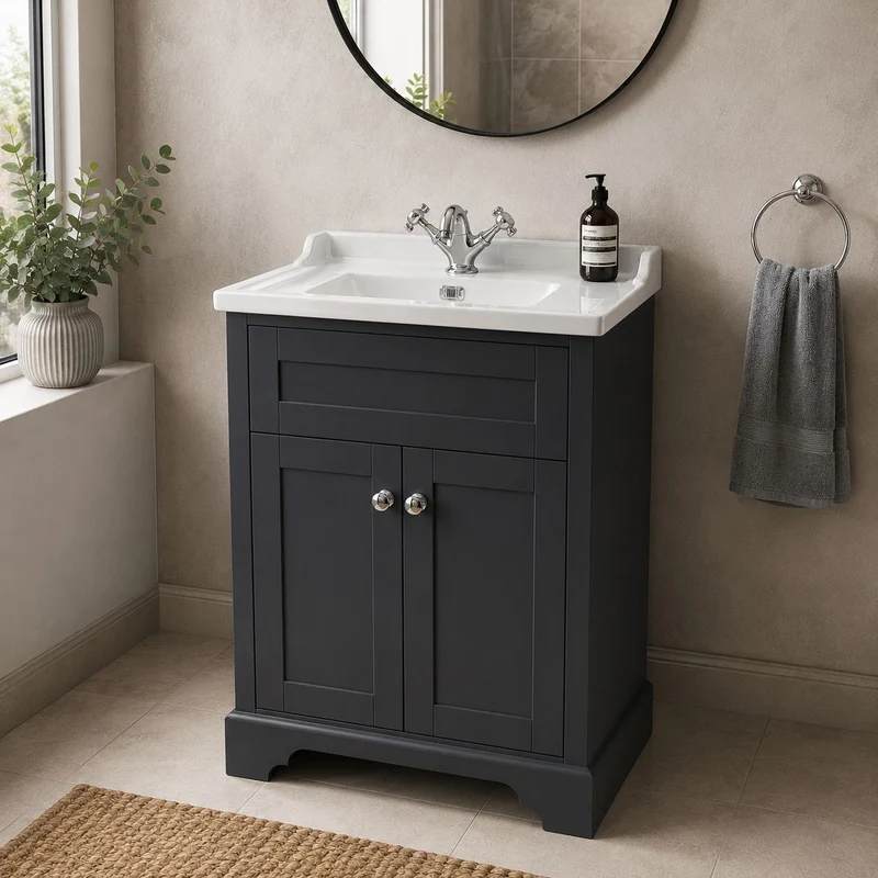 Kingsbury 600mm Traditional Floor Standing Vanity Unit and Basin - Dark Grey