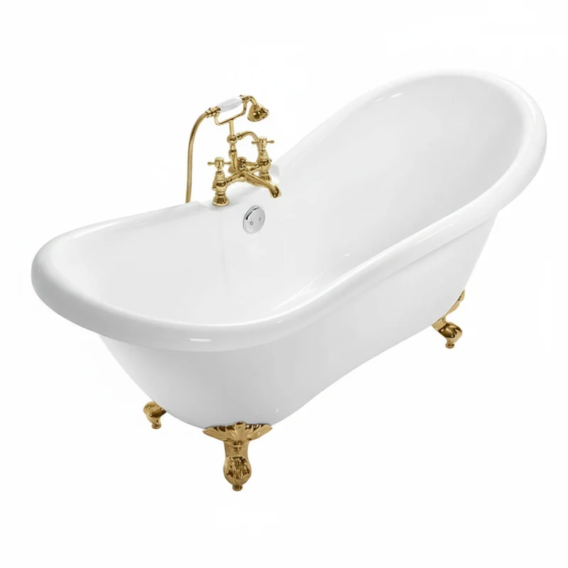 Traditional English Balmoral Double Ended Slipper Bath & Brushed Brass Feet