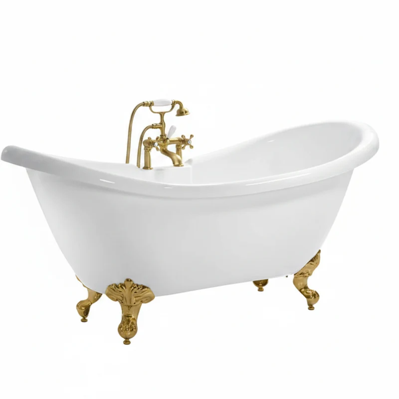 Traditional English Balmoral Double Ended Slipper Bath & Brushed Brass Feet