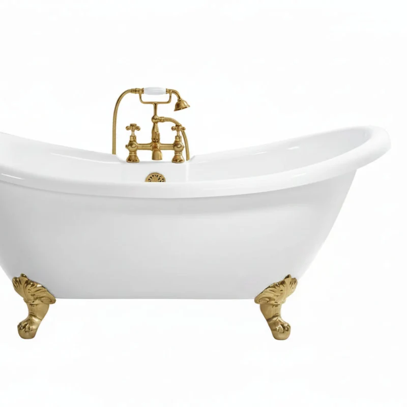 Traditional English Balmoral Double Ended Slipper Bath & Brushed Brass Feet