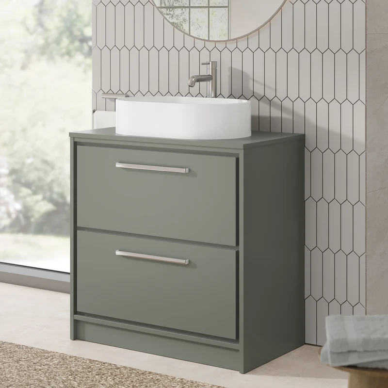 Lille 800mm Floor Standing 2 Drawer Vanity Unit & Worktop - Fern Green Matt