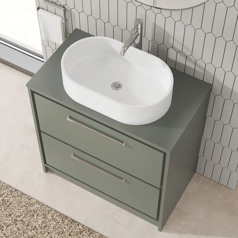 Lille 800mm Floor Standing 2 Drawer Vanity Unit & Worktop - Fern Green Matt