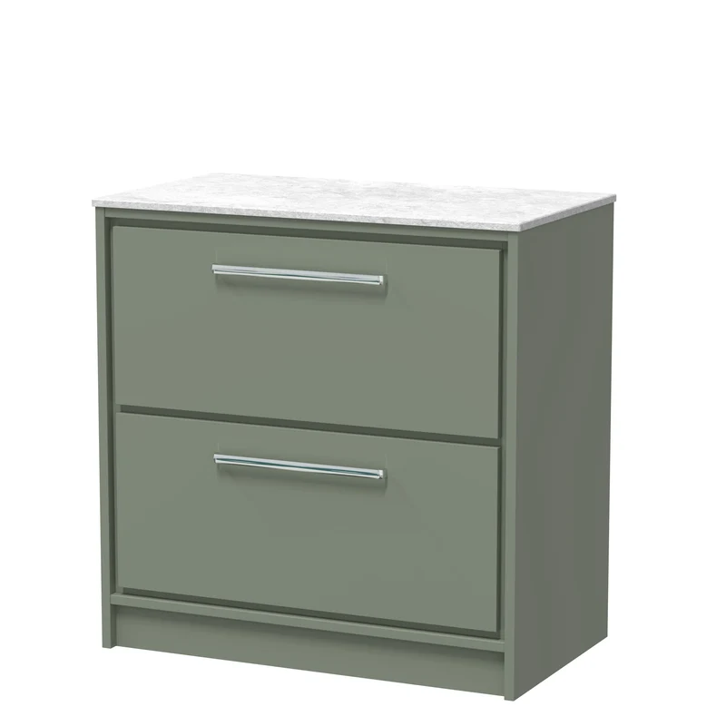 Lille 800mm Floor Standing 2 Drawer Vanity Unit & White Marble Worktop - Fern Green Matt