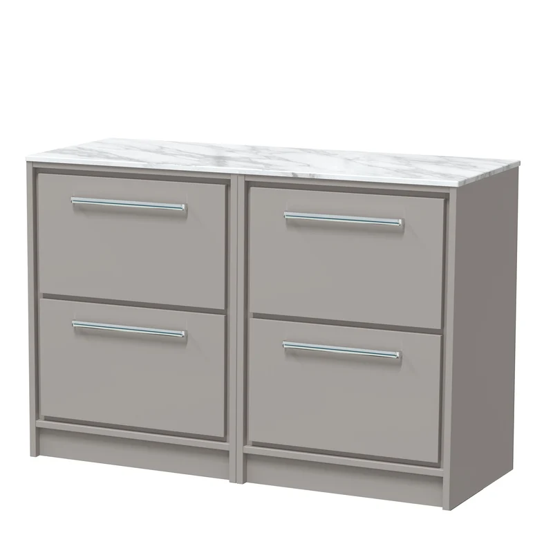 Lille 1200mm Floor Standing 4 Drawer Vanity Unit & Carrera Marble Worktop - Pebble Grey Matt