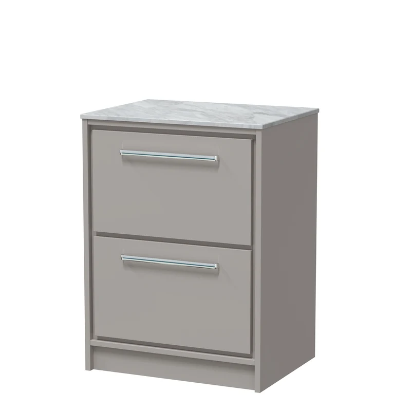 Lille 600mm Floor Standing 2 Drawer Vanity Unit & Grey Marble Worktop - Pebble Grey Matt