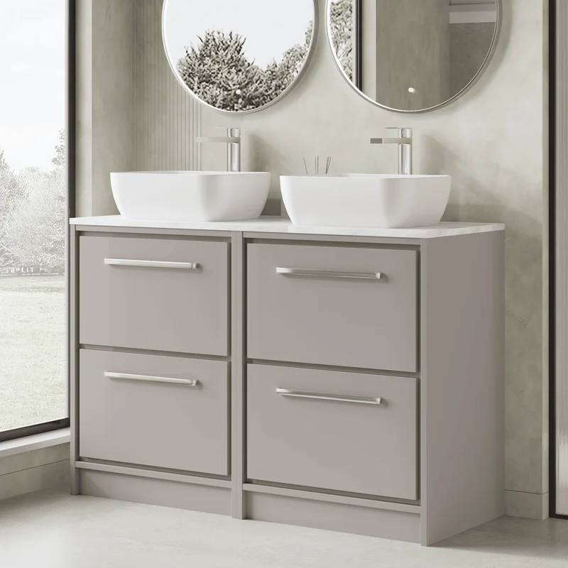 Lille 1200mm Floor Standing 4 Drawer Vanity Unit & Grey Marble Worktop - Pebble Grey Matt