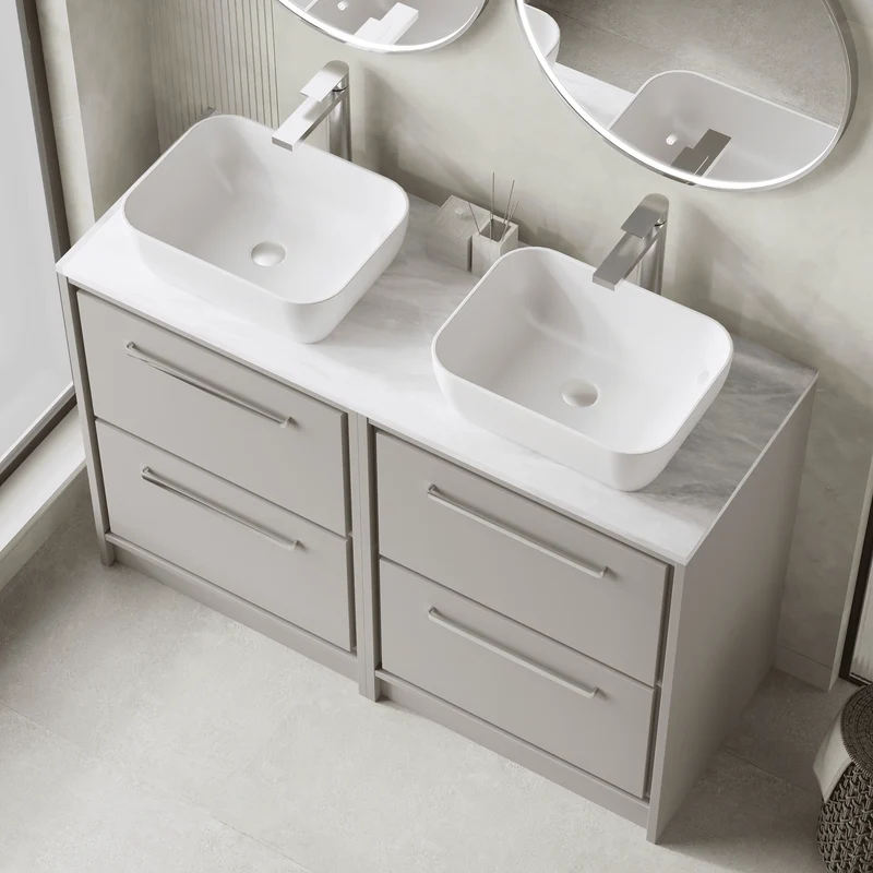 Lille 1200mm Floor Standing 4 Drawer Vanity Unit & Grey Marble Worktop - Pebble Grey Matt