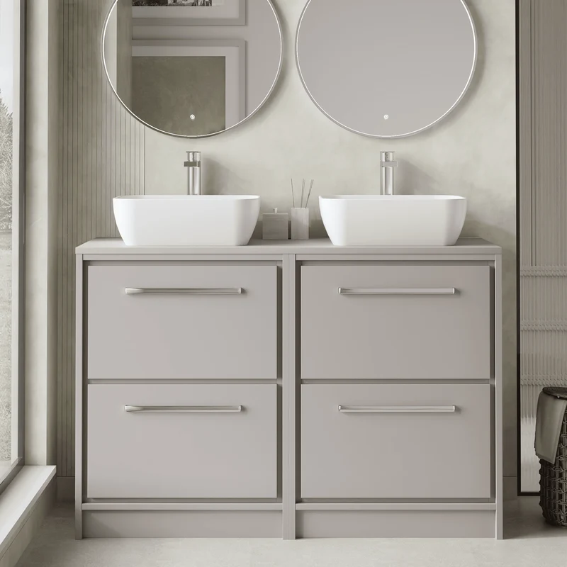 Lille 1200mm Floor Standing 4 Drawer Vanity Unit & Worktop - Pebble Grey Matt