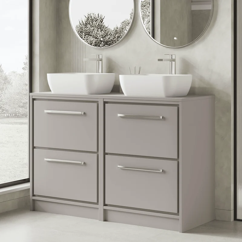 Lille 1200mm Floor Standing 4 Drawer Vanity Unit & Worktop - Pebble Grey Matt