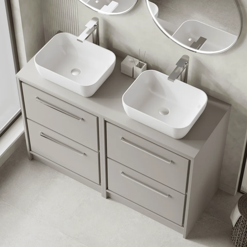 Lille 1200mm Floor Standing 4 Drawer Vanity Unit & Worktop - Pebble Grey Matt