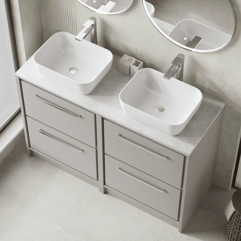 Lille 1200mm Floor Standing 4 Drawer Vanity Unit & White Marble Worktop - Pebble Grey Matt