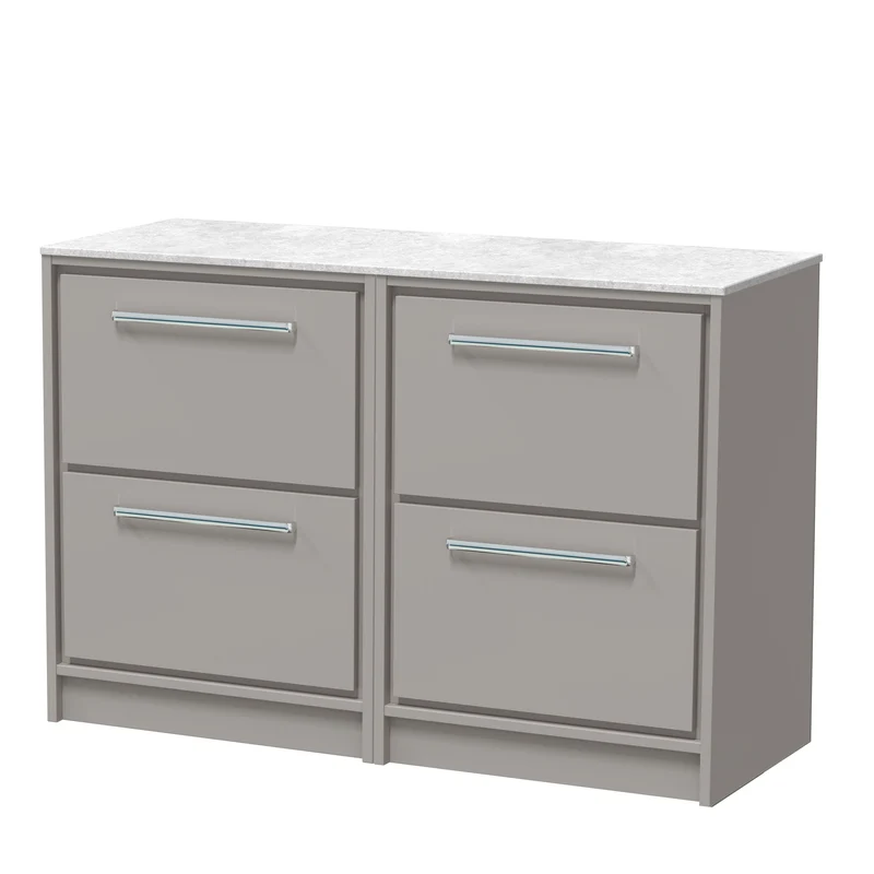 Lille 1200mm Floor Standing 4 Drawer Vanity Unit & White Marble Worktop - Pebble Grey Matt