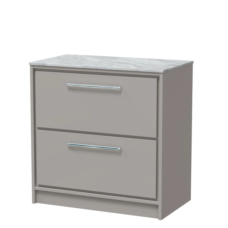 Lille 800mm Floor Standing 2 Drawer Vanity Unit & Grey Marble Worktop - Pebble Grey Matt