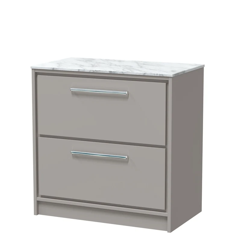 Lille 800mm Floor Standing 2 Drawer Vanity Unit & Carrera Marble Worktop - Pebble Grey Matt