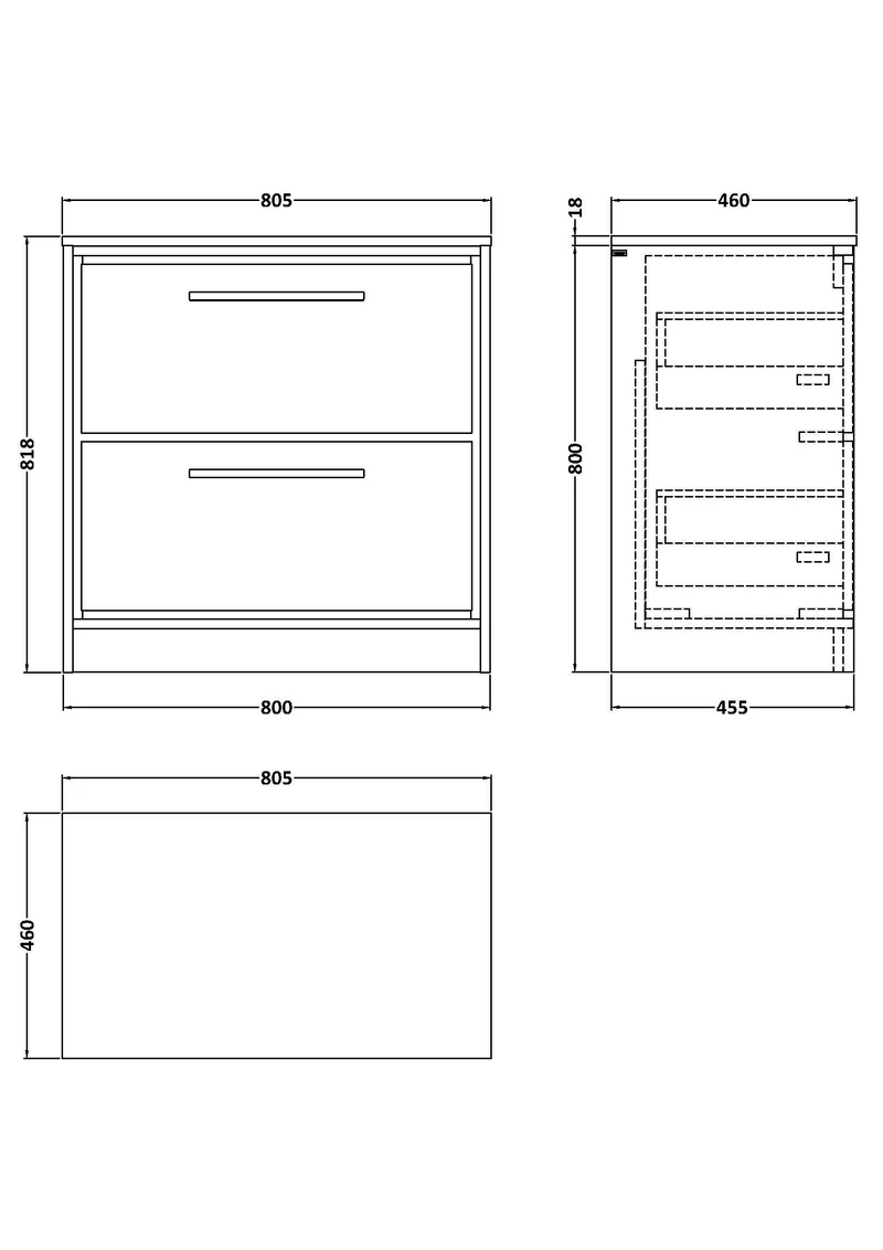 Lille 800mm Floor Standing 2 Drawer Vanity Unit & Worktop - Pebble Grey Matt