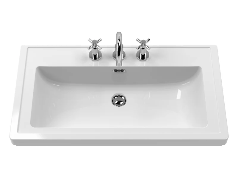 Lille 800mm Floor Standing 2 Drawer Vanity Unit & Traditional Fireclay Basin With 3 Tap Holes - Pebble Grey Matt
