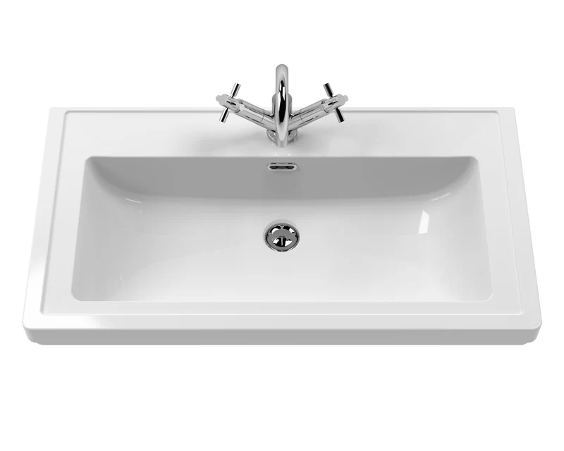 Lille 800mm Floor Standing 2 Drawer Vanity Unit & Traditional Fireclay Basin With 1 Tap Hole - Pebble Grey Matt