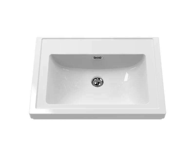 Lille 600mm Floor Standing 2 Drawer Vanity Unit & Traditional Fireclay Basin With No Tap Holes - Pebble Grey Matt