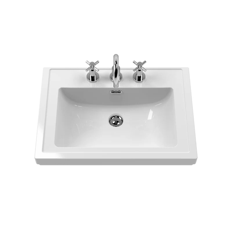 Lille 600mm Floor Standing 2 Drawer Vanity Unit & Traditional Fireclay Basin With 3 Tap Holes - Pebble Grey Matt