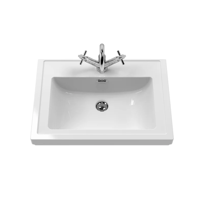 Lille 600mm Floor Standing 2 Drawer Vanity Unit & Traditional Fireclay Basin With 1 Tap Hole - Pebble Grey Matt