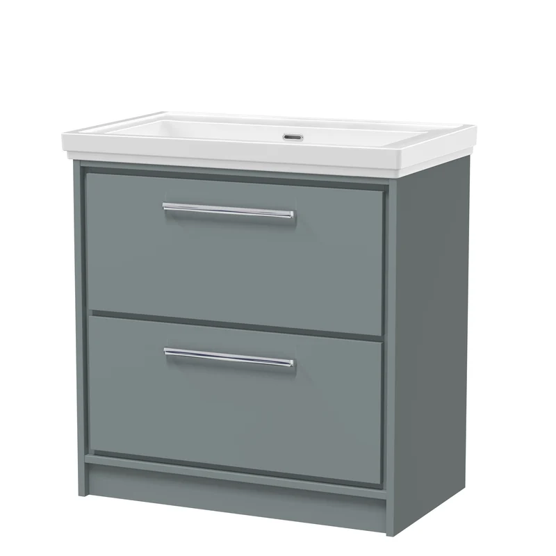 Lille 800mm Floor Standing 2 Drawer Vanity Unit & Traditional Fireclay Basin With No Tap Holes - Coastal Grey Matt