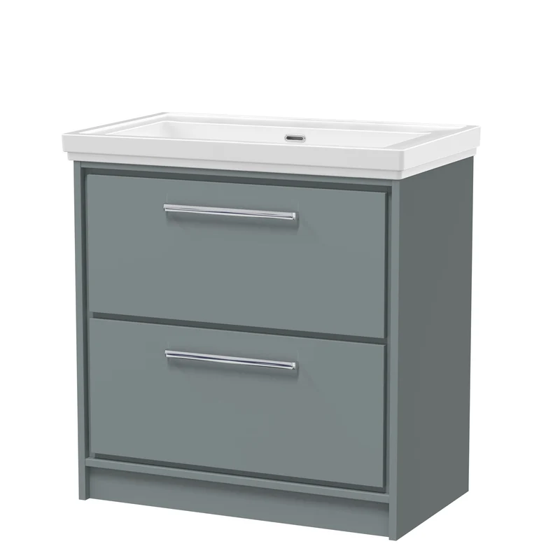 Lille 800mm Floor Standing 2 Drawer Vanity Unit & Traditional Fireclay Basin With No Tap Holes - Coastal Grey Matt