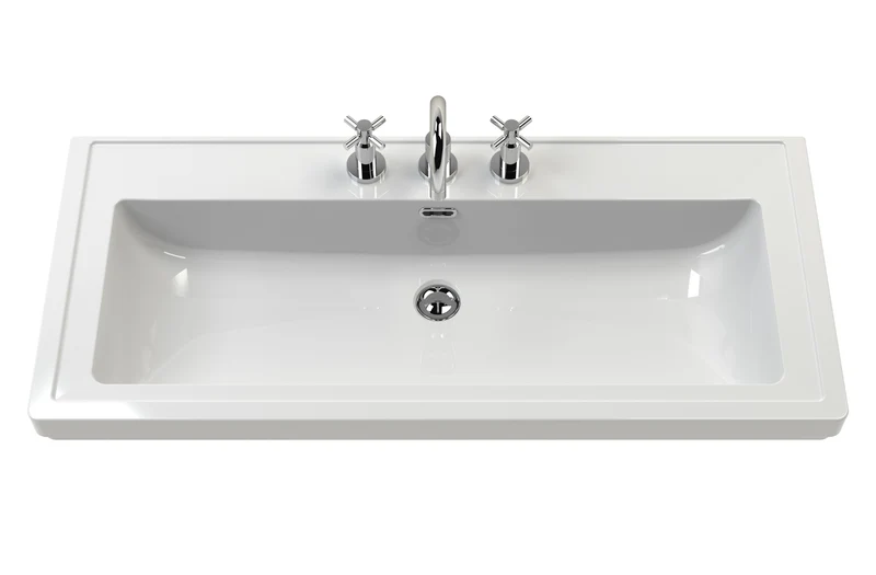 Lille 600mm Floor Standing 2 Drawer Vanity Unit & Modern Fireclay Basin With 3 Tap Holes - Pebble Grey Matt