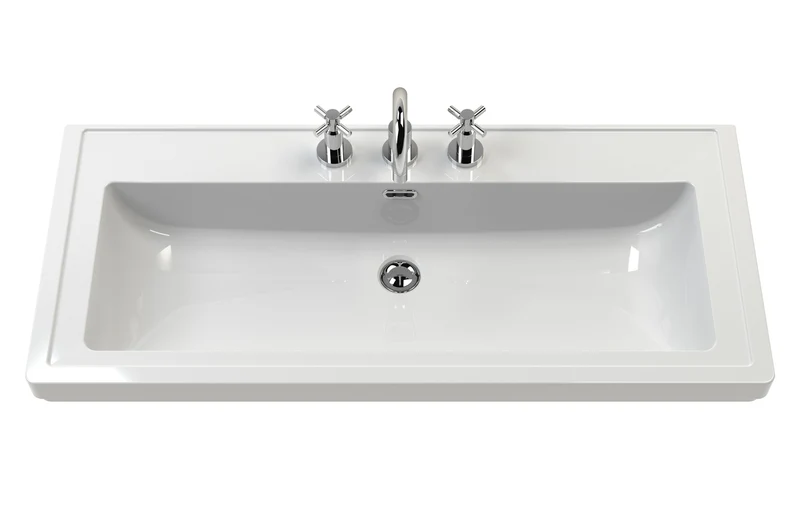 Lille 600mm Floor Standing 2 Drawer Vanity Unit & Modern Fireclay Basin With 3 Tap Holes - Coastal Grey Matt