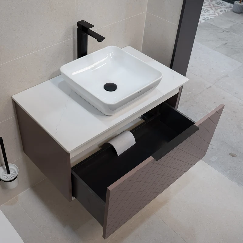 Josef Martin Luxor 600mm Wall Mounted Vanity Unit & White Quartz Worktop - Grape