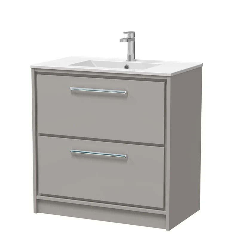 Lille 800mm Floor Standing 2 Drawer Vanity Unit & Minimalist Ceramic Basin - Pebble Grey Matt