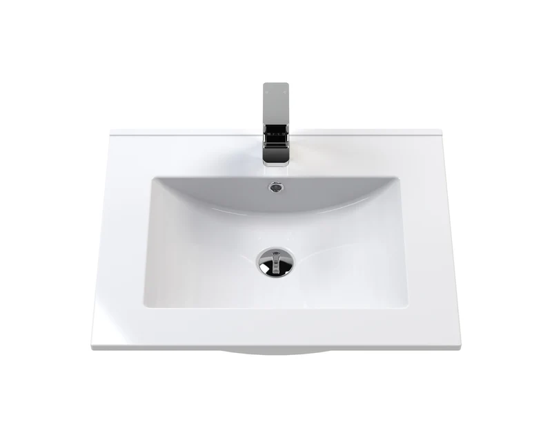 Lille 600mm Floor Standing 2 Drawer Vanity Unit & Minimalist Ceramic Basin - Pebble Grey Matt