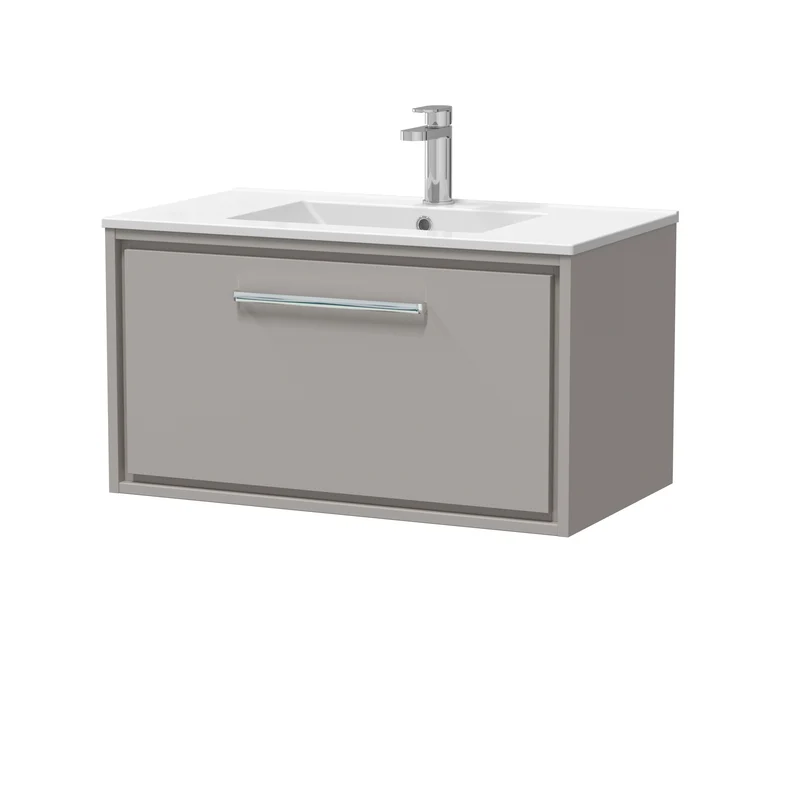 Lille 800mm 1 Drawer Vanity Unit & Minimalist Ceramic Basin - Pebble Grey Matt