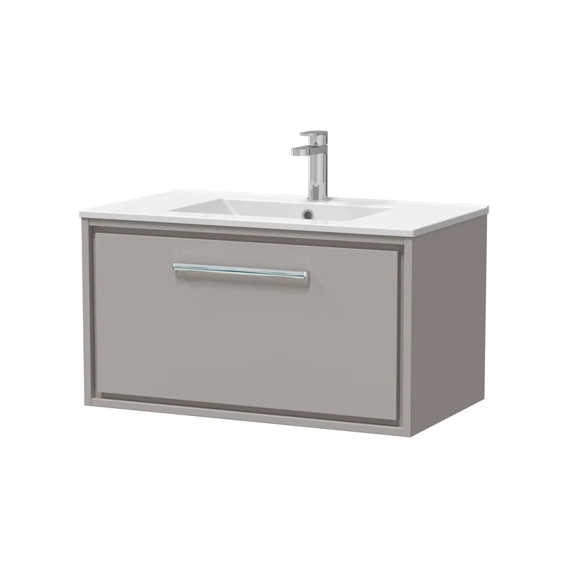 Lille 800mm 1 Drawer Vanity Unit & Minimalist Ceramic Basin - Pebble Grey Matt