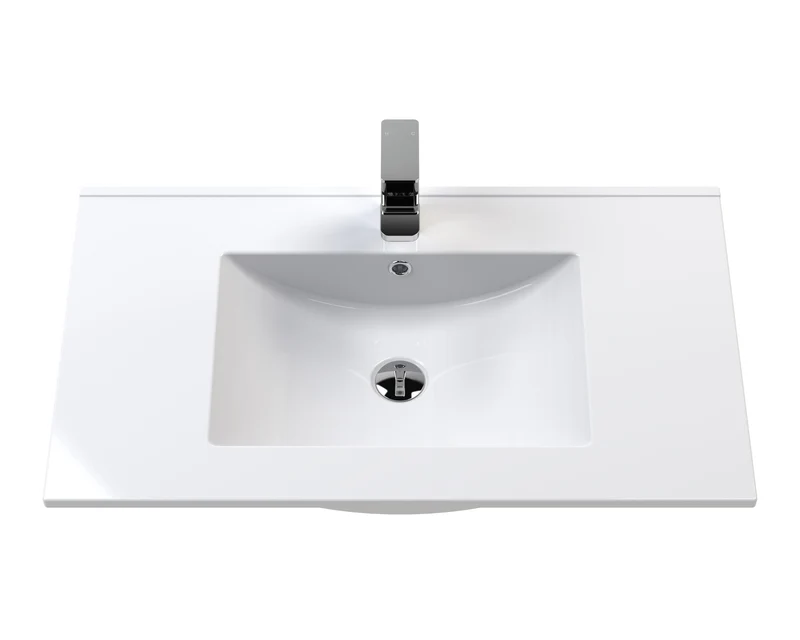 Lille 800mm Floor Standing 2 Drawer Vanity Unit & Minimalist Ceramic Basin - Fern Green Matt