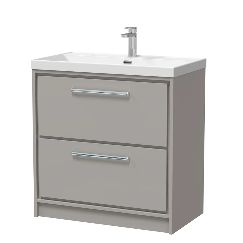 Lille 800mm Floor Standing 2 Drawer Vanity Unit & Thin Edge Ceramic Basin - Pebble Grey Matt