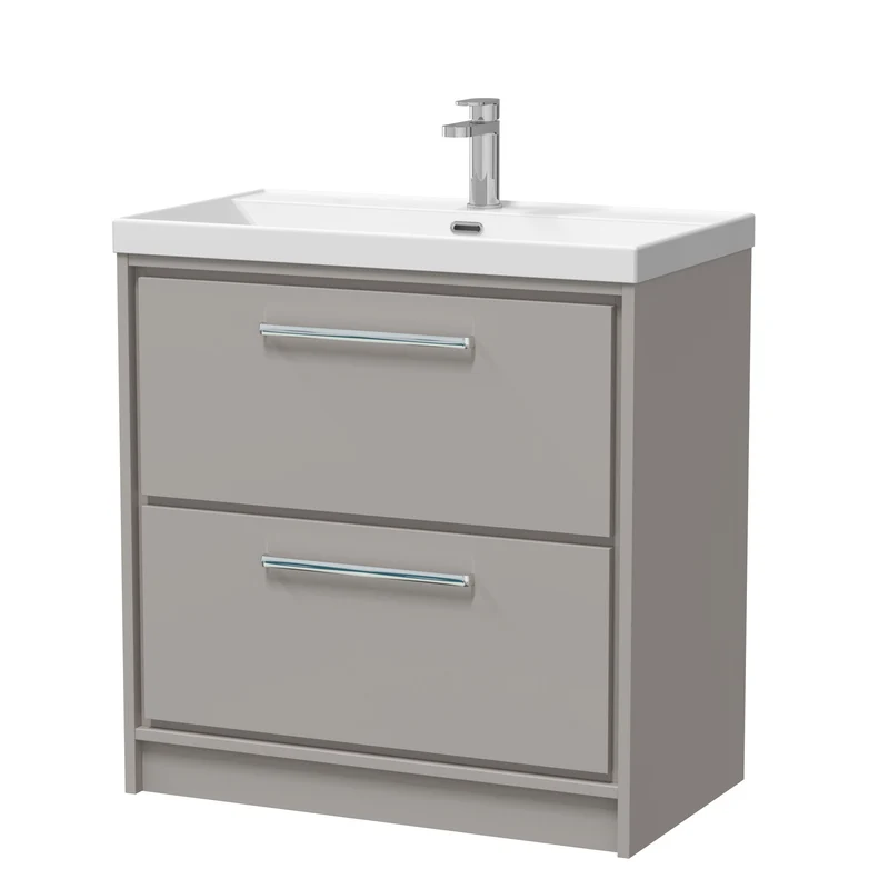 Lille 800mm Floor Standing 2 Drawer Vanity Unit & Thin Edge Ceramic Basin - Pebble Grey Matt