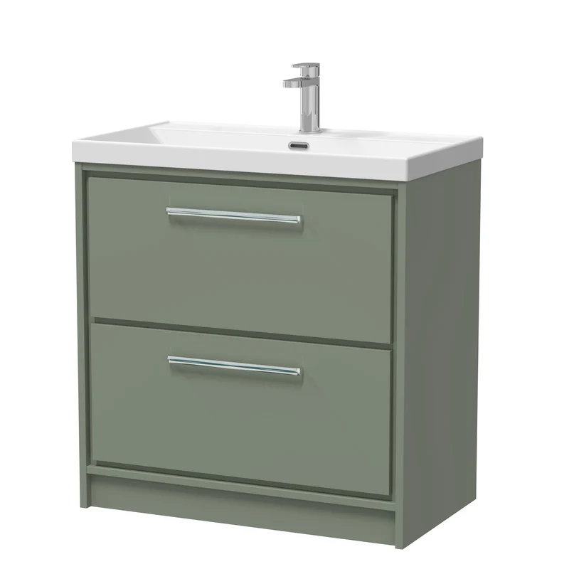 Lille 800mm Floor Standing 2 Drawer Vanity Unit & Thin Edge Ceramic Basin - Fern Green Matt