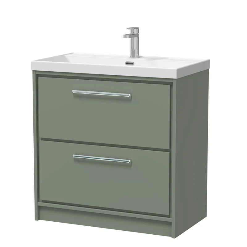 Lille 800mm Floor Standing 2 Drawer Vanity Unit & Thin Edge Ceramic Basin - Fern Green Matt