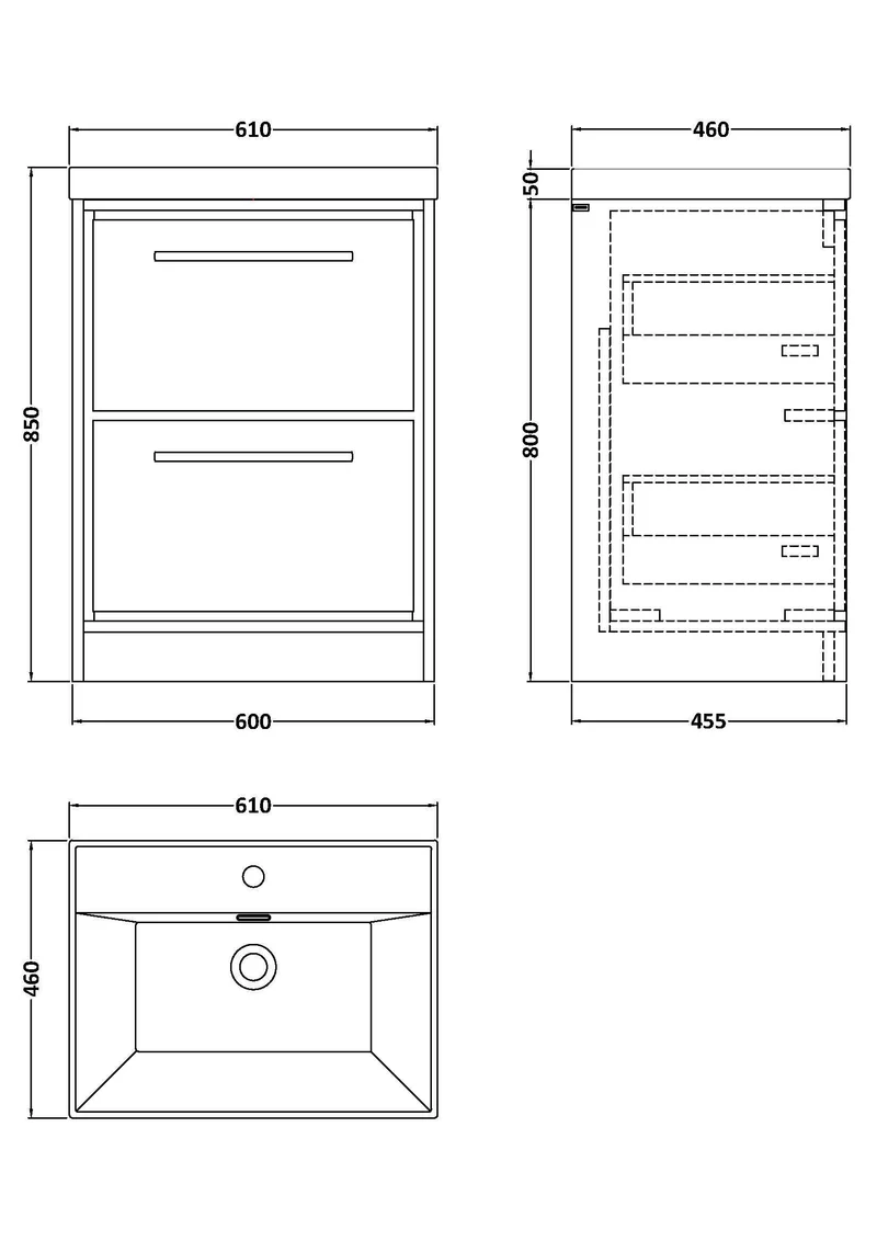 Lille 600mm Floor Standing 2 Drawer Vanity Unit & Thin Edge Ceramic Basin - Fern Green Matt