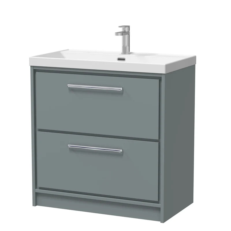 Lille 800mm Floor Standing 2 Drawer Vanity Unit & Thin Edge Ceramic Basin - Coastal Grey Matt