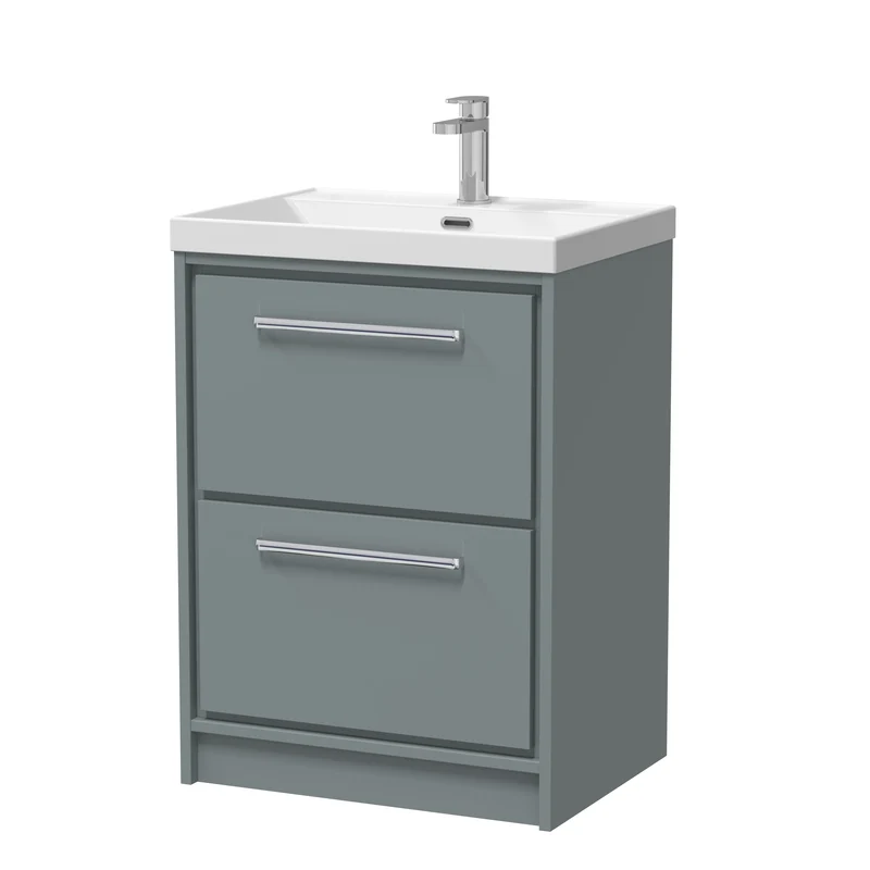 Lille 600mm Floor Standing 2 Drawer Vanity Unit & Thin Edge Ceramic Basin - Coastal Grey Matt