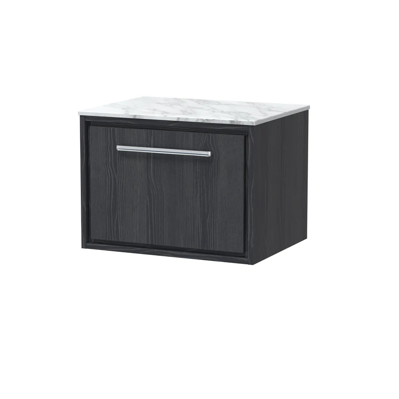 Lille 600mm Wall Hung 1 Drawer Vanity Unit & Carrera Marble Worktop - Graphite Grey Woodgrain