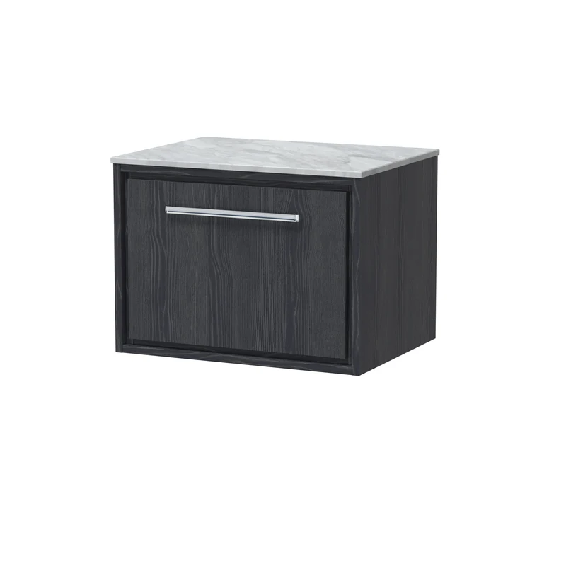 Lille 600mm Wall Hung 1 Drawer Vanity Unit & Grey Marble Worktop - Graphite Grey Woodgrain